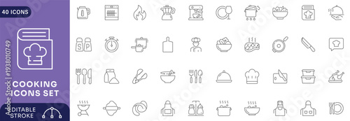 Cooking icon set. line Icon Collection. Fully Editable. Vector illustration.