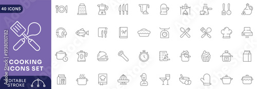 Cooking icon set. line Icon Collection. Fully Editable. Vector illustration.