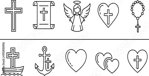 Christian symbols and including crosses hearts and rosary beads