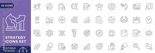 Strategy icon set. Outline Icon Collection. Fully Editable. Vector illustration.