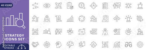 Strategy icon set. Outline Icon Collection. Fully Editable. Vector illustration.