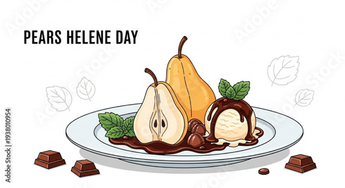 Poached Pear Dessert Vector Illustration for Pears Helene Day