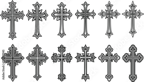 Ornate black crosses on white background