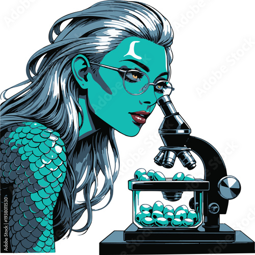  Fisher gardener fish-human hybrid watering aquatic plants with watering can, bold thick black clean outline, vector sticker, white background