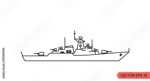 Military Ship Side View Illustration.