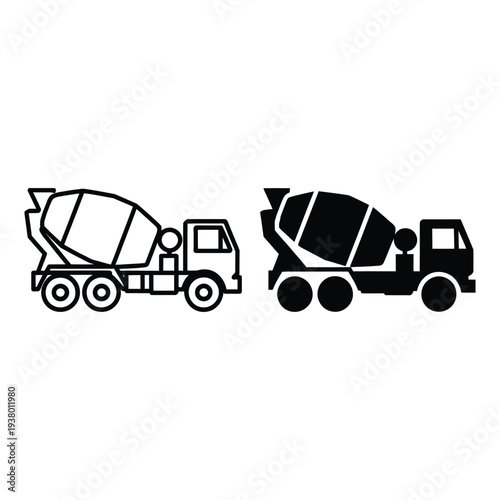 Construction Concrete Mixer Truck Icons Set