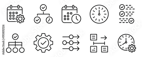 Business productivity icons for workflow optimization and time management