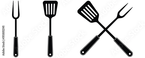 Silhouette of barbecue utensils on white background for grilling and cooking