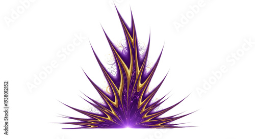 Purple and gold abstract explosion of energy on transparent background