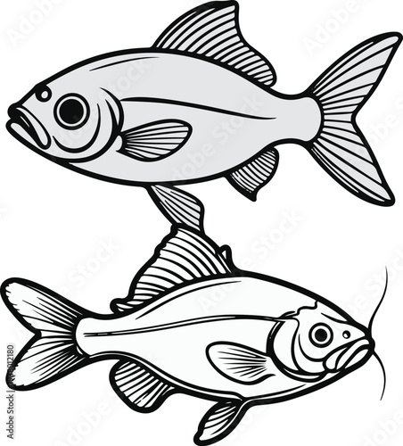  Minimalist yolk sac larval fish stage vector sticker, bold black thick clean outline, pure white background