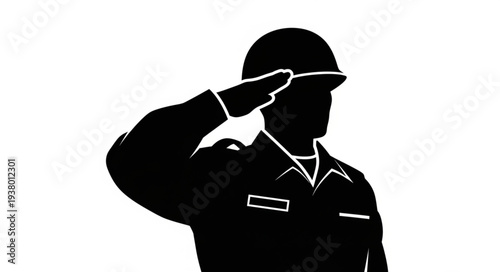 Military Officer Saluting Silhouette Portrait.
