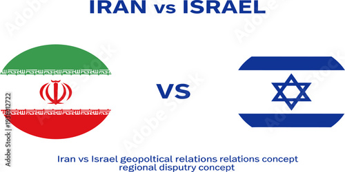 Iran vs Israel flags illustration representing geopolitical political relations concept