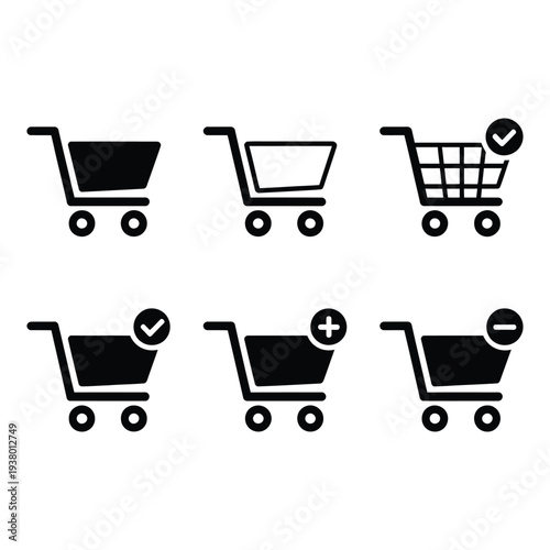 Essential Shopping Cart Icon Set for E commerce Retail and Online Purchasing