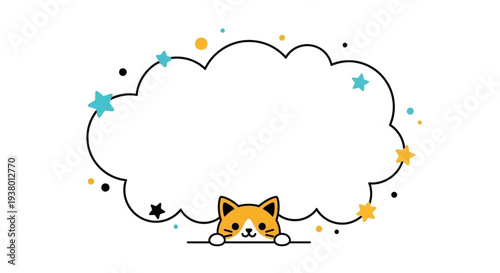 Cute orange fox sleeping under hand-drawn dream cloud outline with stars and moon