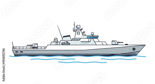 Military Ship Illustration Side View.