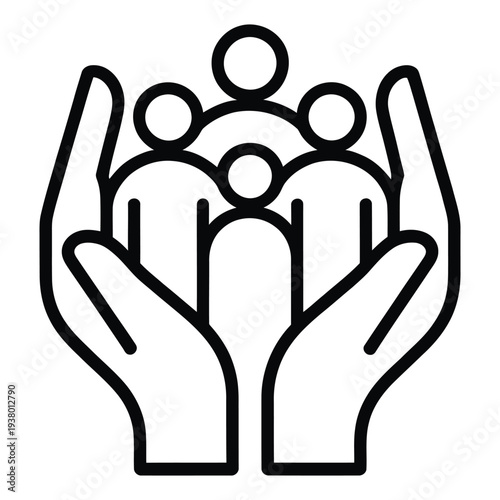 Family Protection and Child Care Symbol with Hands Embracing Four Individuals