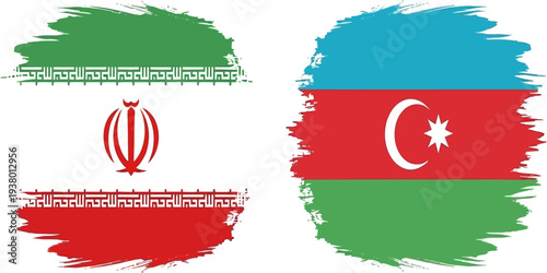 Iran and Azerbaijan flags illustration representing geopolitical relations and rivalry