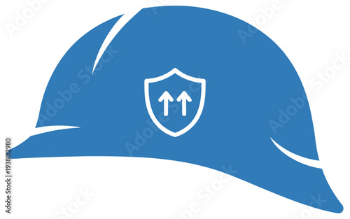 Firefighter helmet icon with shield symbol blue safety hat isolated on white