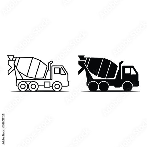 Industrial concrete mixer truck vector icons for heavy construction and infrastructure development