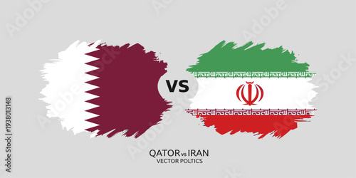 Qatar versus Iran flags illustration representing geopolitical rivalry and relations