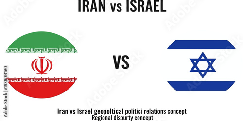 Iran vs Israel flags illustration representing geopolitical political relations concept