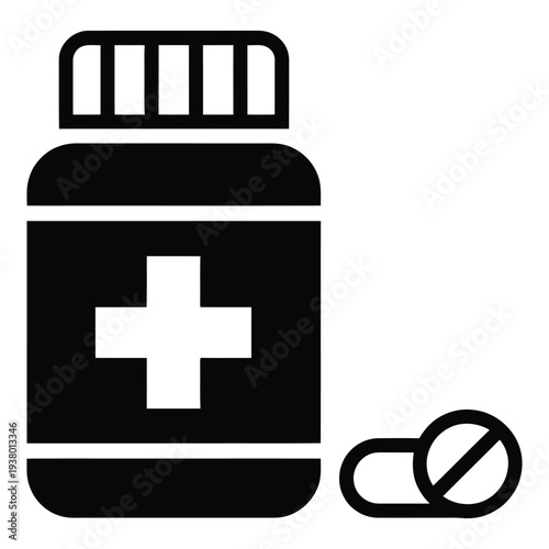 Medication bottle with cross and a forbidden pill icon symbolizing drug contraindications