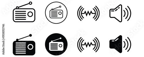 Modern radio and speaker icons for audio technology and communication