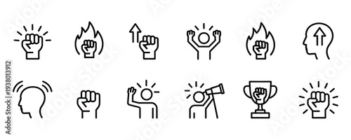 Motivation and success icons set in modern minimalist style