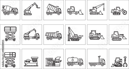 collection of construction vehicles and machinery icons