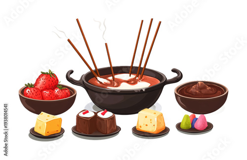 Fondue Set - Complete Fondue Set for Creating Delicious Cheese, Chocolate, and More Isolated on White Background