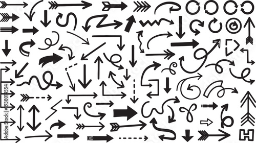 collection of various hand drawn arrows on white background