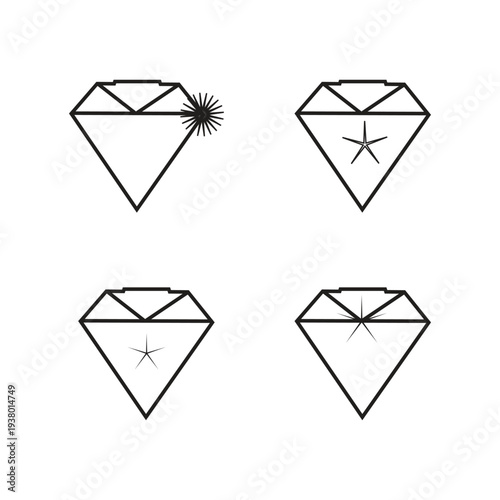 Diamond line icon set, gemstone sparkle icon collection, luxury diamond outline icons, jewelry diamond vector set