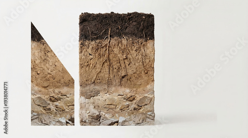 Soil layers show different types of material and roots