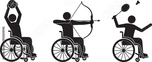 disabled athletes in wheelchairs playing sports with balls and bows