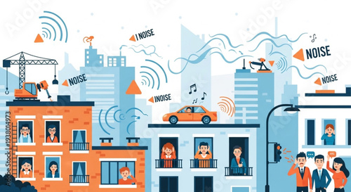 Urban noise pollution affecting city residents and environment.