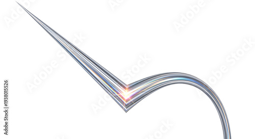 Silver metallic curved stroke with light reflection on grid