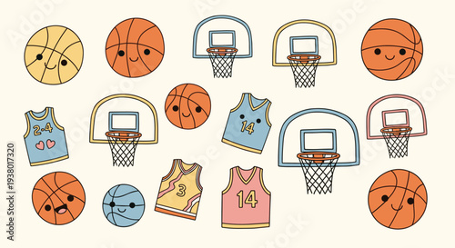 Cute Kawaii Basketball and Jersey Collection for Sports Enthusiasts and Kids Playful Design Elements