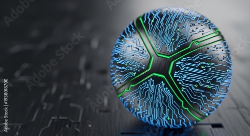 Futuristic Artificial Intelligence Brain Sphere with Glowing Circuit Pathways on Metallic Surface – Advanced AI Computing Concept in 4K