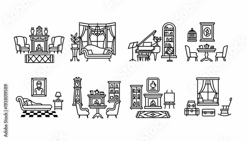 Vintage Interior Design Elements - Line Art Collection
