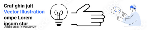 Innovation, creativity, scientific research, problem-solving, mental processes, idea generation. A light bulb, hand gesture and scientist examining a brain. Innovation and creativity concept