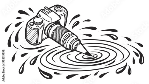 Stunning camera illustration with dynamic water effect