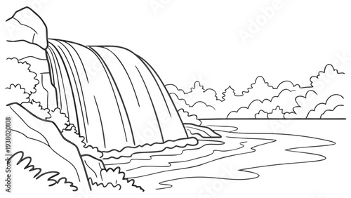 Majestic waterfall cascading into serene natural landscape