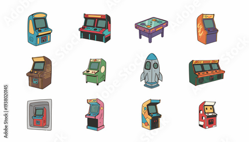 Retro Arcade Machines Collection, Vintage Video Game Cabinets