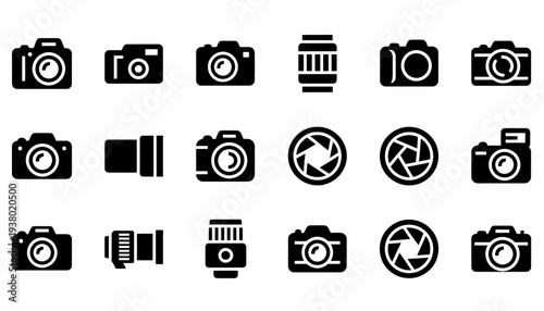 Photography Icons: Cameras, Lenses, and Aperture Symbols