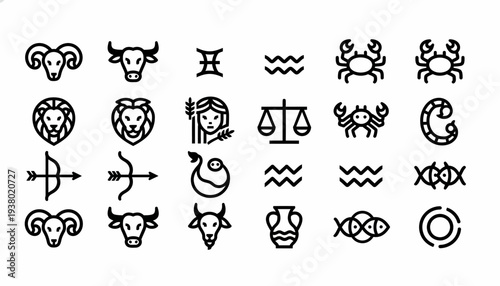 Zodiac Symbols Outline Icons Collection