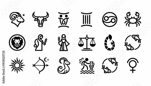 Zodiac Signs Icons Collection: Astrology Symbols Vector Art