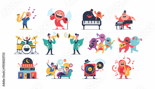 Cartoon Music Band, Party, and Instruments Collection
