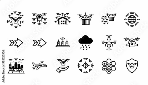 Drone Technology Icons: Delivery, Logistics, Innovation, Future