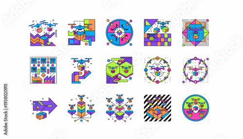 Drone Delivery Icons Set