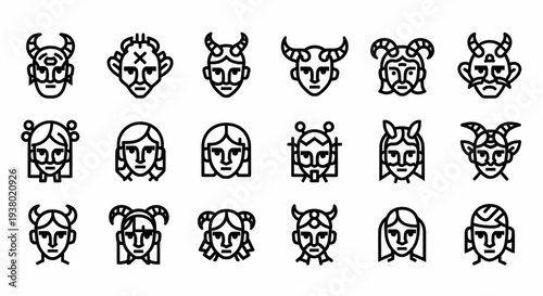 Fantasy Character Icons: Diverse Mythical Faces
